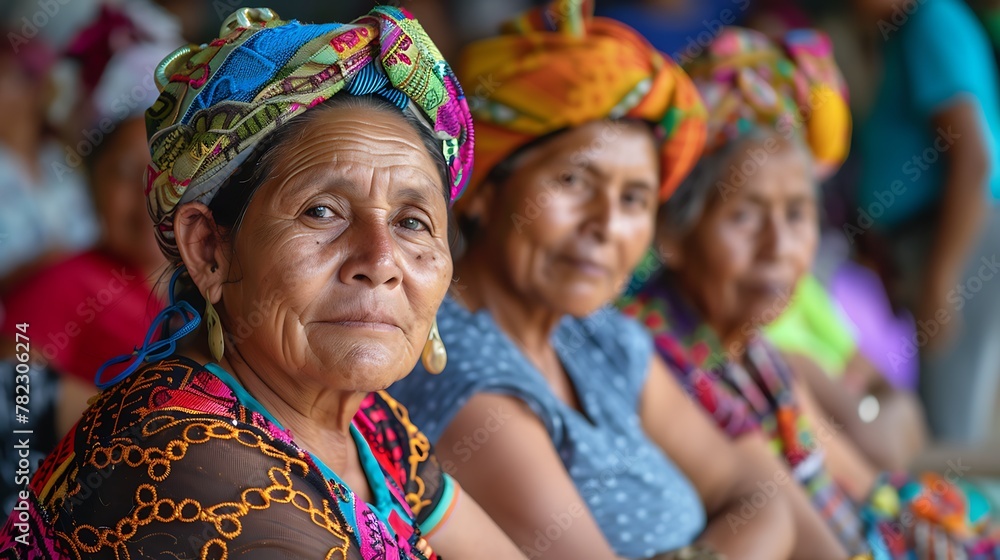 Women of El salvador. Women of the World. A group of indigenous women in colorful traditional clothing sit together, exuding cultural richness and diversity.  #wotw
