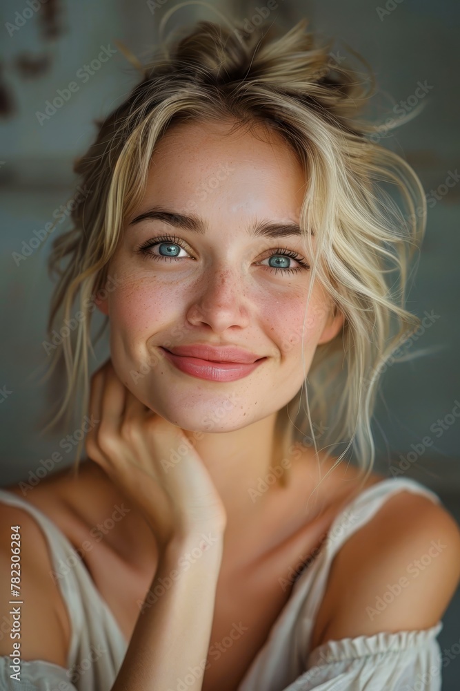 Woman With Blonde Hair and Blue Eyes Posing for a Picture Woman With Blonde Hair and Blue Eyes Posing for a Picture