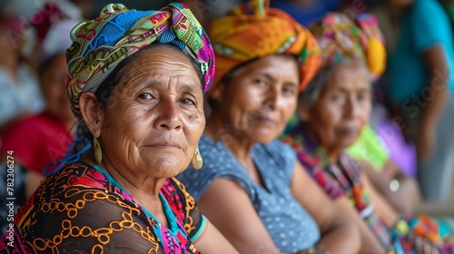 Women of El salvador. Women of the World. A group of indigenous women in colorful traditional clothing sit together, exuding cultural richness and diversity.  #wotw photo