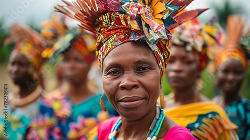 Women of Gabon. Women of the World. African women wearing colorful traditional headwraps and dresses posing with a vibrant background. #wotw