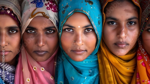 Women of India. Women of the World. Portrait of five women with colorful headscarves looking directly at the camera symbolizing cultural diversity and beauty.  #wotw photo