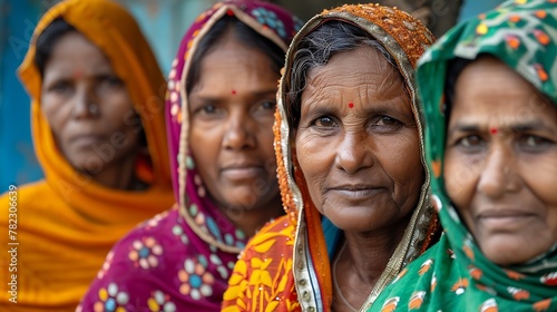 Women of India. Women of the World. Four Indian women in traditional attire pose with a focus on the one in the forefront, showcasing cultural beauty and diversity. #wotw