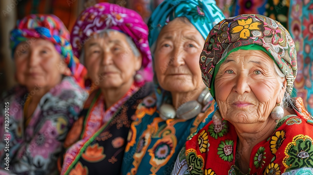 Women of Kyrgyzstan. Women of the World. Portrait of four elderly women with colorful headscarves exuding cultural tradition and wisdom  #wotw
