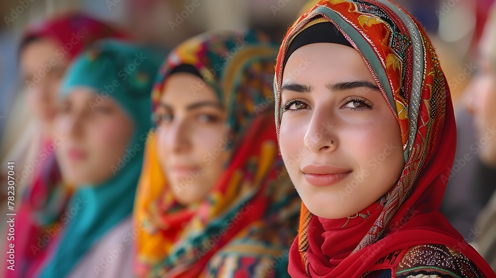 Women of Lebanon. Women of the World. A group of women wearing colorful headscarves with the focus on one smiling woman in the foreground #wotw