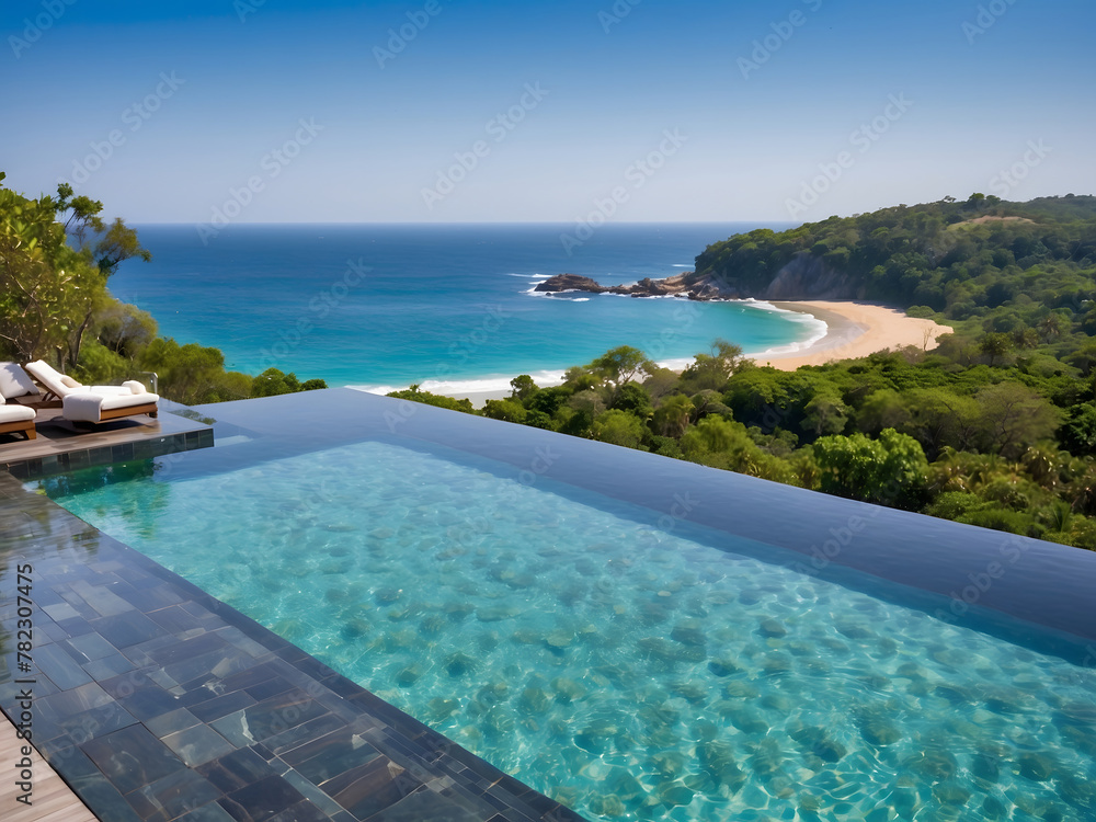 Luxurious Infinity Pool Overlooking the Ocean with a Clear Blue Sky at a Modern Resort design.