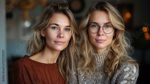 Women of Slovakia. Women of the World. Two young women with blonde hair and blue eyes, one wearing glasses, smile gently in a cozy indoor setting.  #wotw