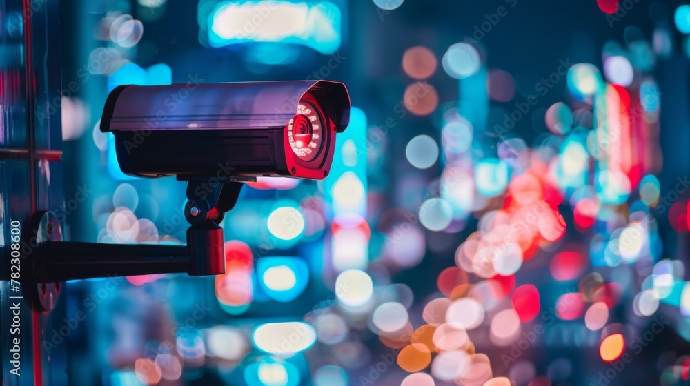 Security Camera Monitoring City Street at Night Security Camera Monitoring City Street at Night