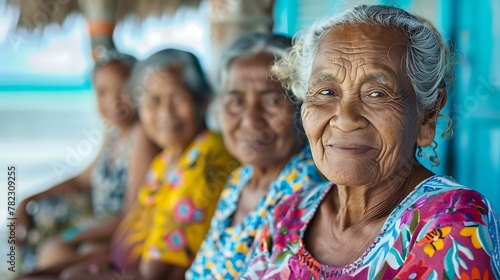 Women of Tuvalu. Women of the World. A group of smiling elderly women in colorful clothing sitting together and enjoying each other's company. #wotw
