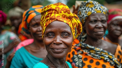 Women of Uganda. Women of the World. A group of smiling African women wearing colorful headscarves stands together, projecting a sense of community and joy. #wotw