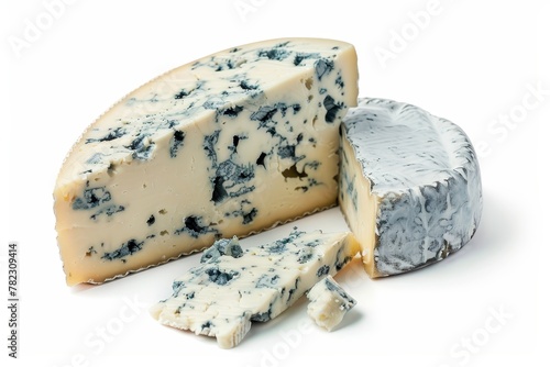 Blue cheese on white background with clipping path Top view