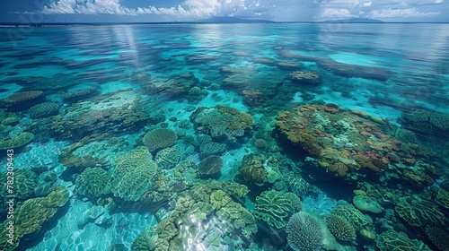 The crystal-clear waters allow for clear visibility of the reef s structure