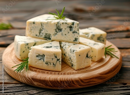 blue cheese served on a wooden platter