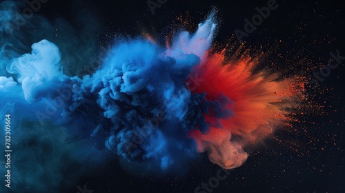 Explosion of Color  Abstract Art Depicting a Black Isolated Explosion Particle Dust on a Colorful Cloud Background