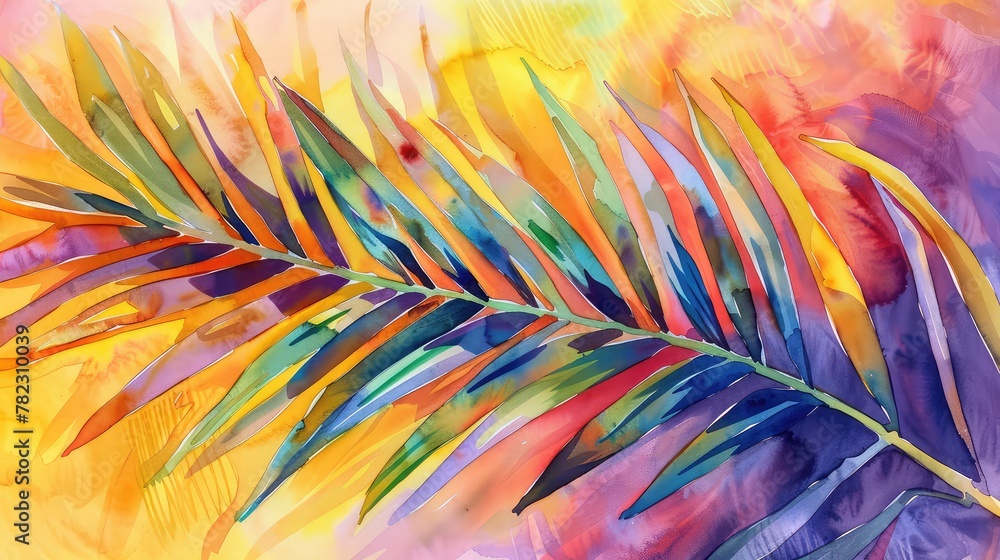 Palm Sunday Celebration: Vibrant Watercolor Painting of a Palm Branch