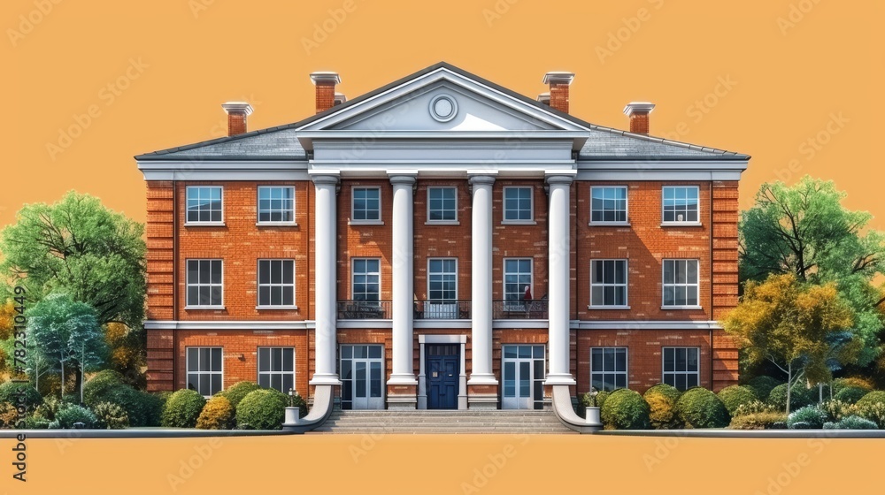 Fototapeta premium Vibrant Orange School Building Illustration Generative AI