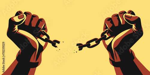 Depiction of hands breaking chains, symbolizing liberation and the abolition of slavery photo