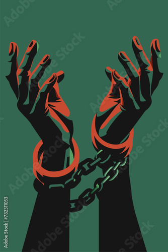 Illustration of chained hands representing the oppression of african and african american slavery