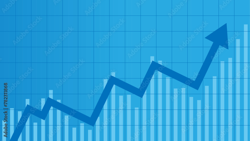 vertical histogram showing increasing interest rate... Abstract financial chart with a rising graph and histogram bars against ...
