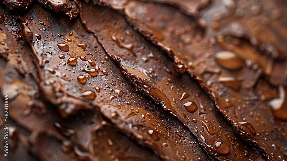 dark brown color tree trunk bark textured chocolate layers with water drops on it dark brown color tree trunk bark textured chocolate layers with water drops on it