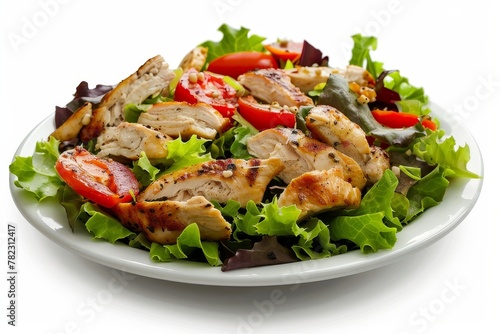 Chicken salad isolated on white plate