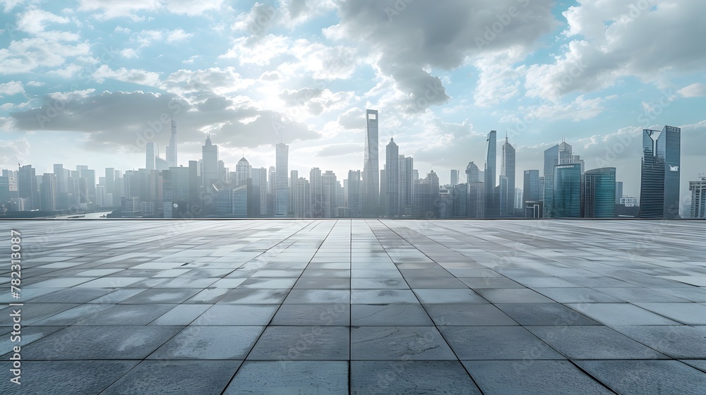 Empty square floor and city skyline with building background. Generative Ai Empty square floor and city skyline with building background. Generative Ai