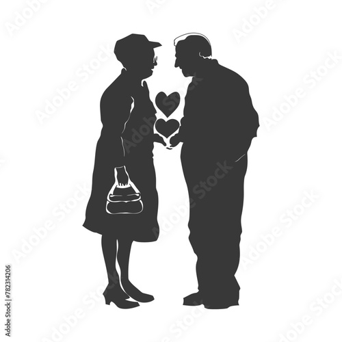 Silhouette elderly couple holding heart symbol black color only