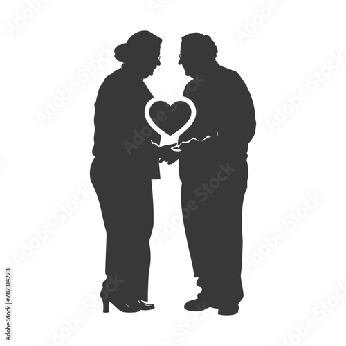 Silhouette elderly couple holding heart symbol black color only