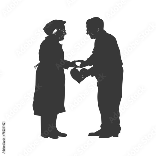 Silhouette elderly couple holding heart symbol black color only