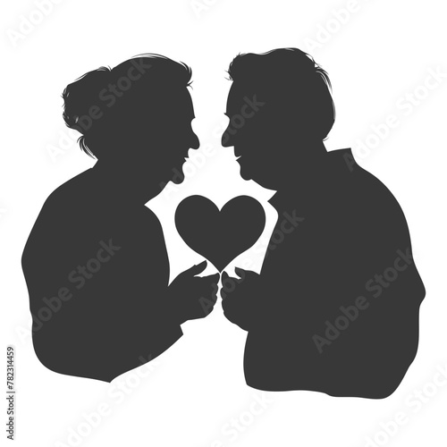 Silhouette elderly couple holding heart symbol black color only © NikahGeh