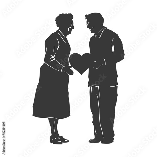 Silhouette elderly couple holding heart symbol black color only