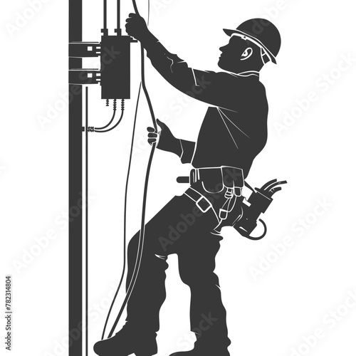 Silhouette electrician in action full body black color only