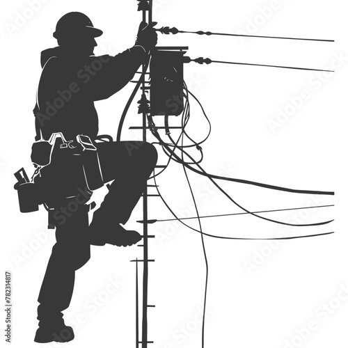 Silhouette electrician in action full body black color only