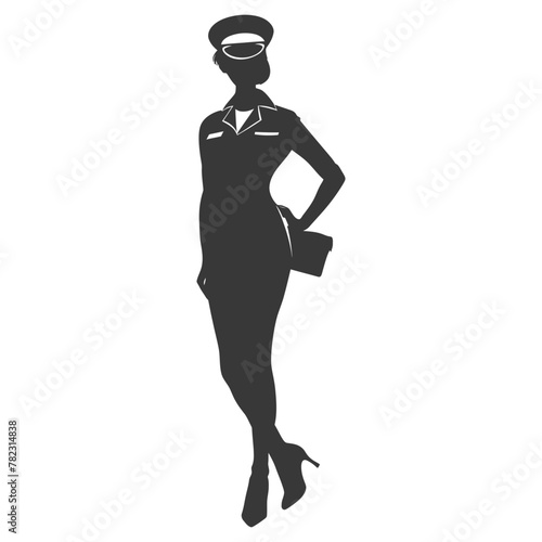 Silhouette flight attendant in action full body black color only