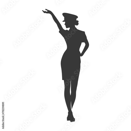 Silhouette flight attendant in action full body black color only