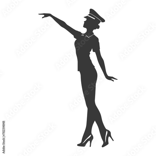 Silhouette flight attendant in action full body black color only