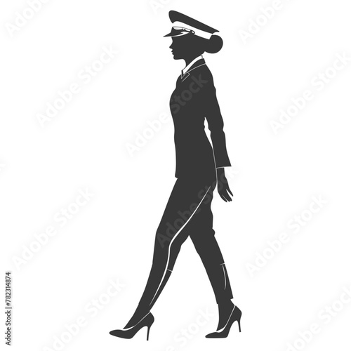 Silhouette flight attendant in action full body black color only