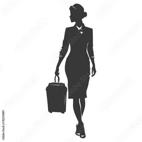 Silhouette flight attendant in action full body black color only