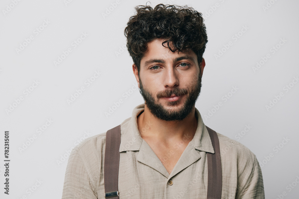 Obraz premium Face isolated handsome background men caucasian portrait attractive young person casual adult hair