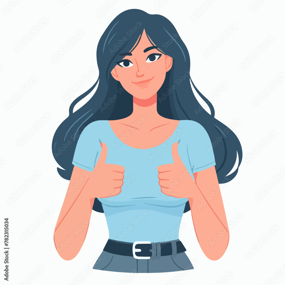 Vector women with the concept of self-esteem, thumb gestures