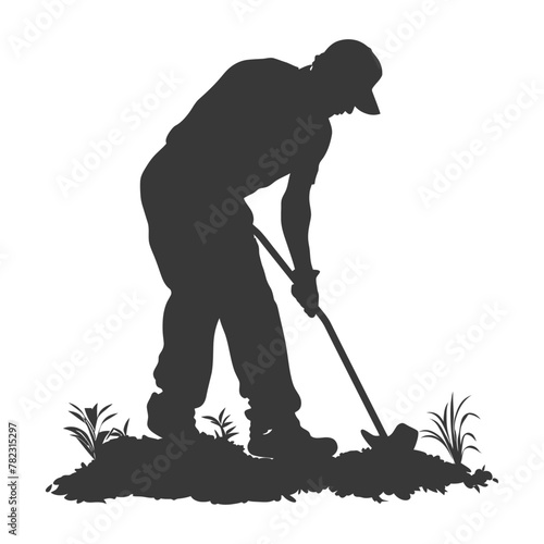 Silhouette gardener in action full body black color only