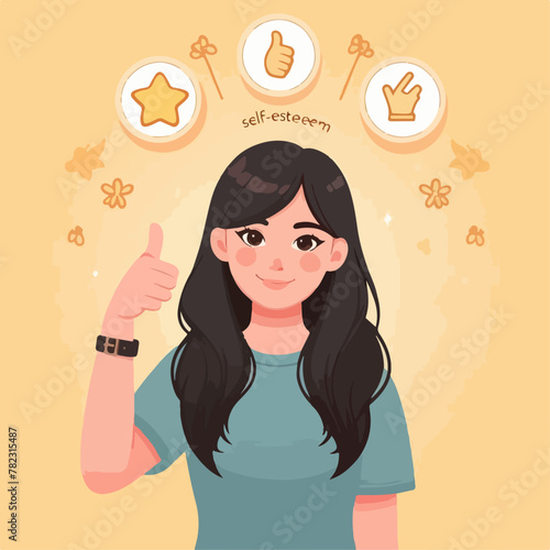 Vector women with the concept of self-esteem, thumb gestures