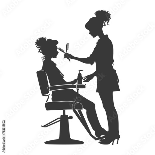 Silhouette hairdresser in action full body black color only