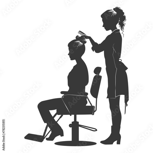 Silhouette hairdresser in action full body black color only