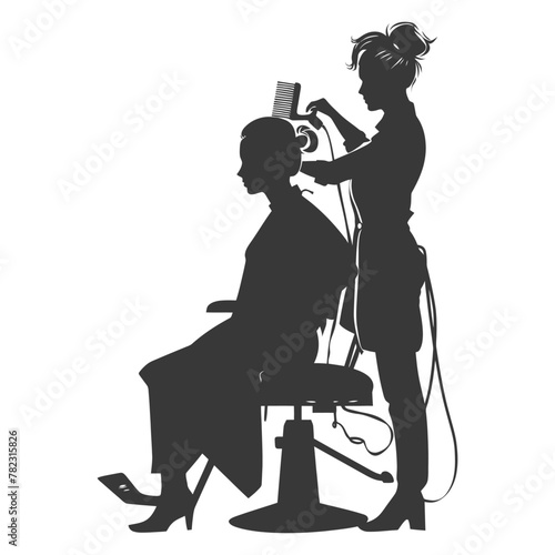 Silhouette hairdresser in action full body black color only