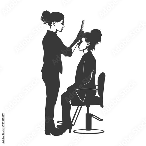 Silhouette hairdresser in action full body black color only