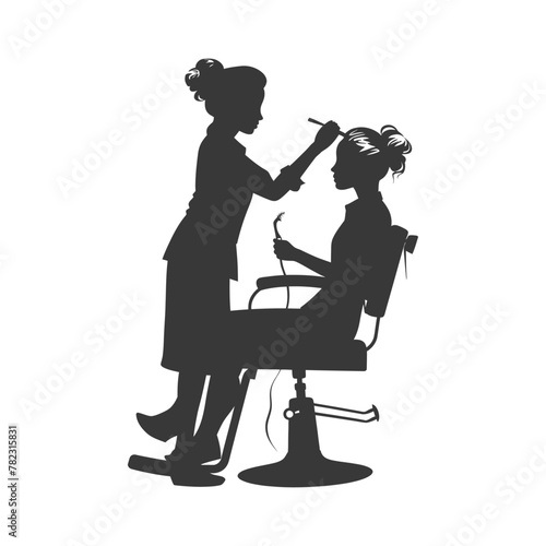 Silhouette hairdresser in action full body black color only