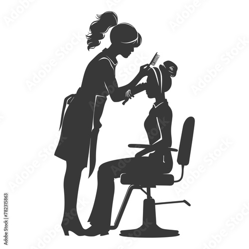 Silhouette hairdresser in action full body black color only