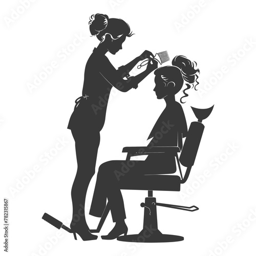 Silhouette hairdresser in action full body black color only