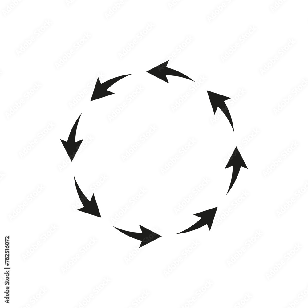 A lot of arrows spinning in circles. Following each other. The arrows rotate and move around the perimeter of the circle. Vector illustration.
A lot of arrows spinning in circles. Following each other. The arrows rotate and move around the perimeter of the circle. Vector illustration.