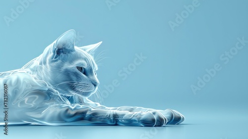 illustration 3d,  white  cat on blue background © Ekaterina